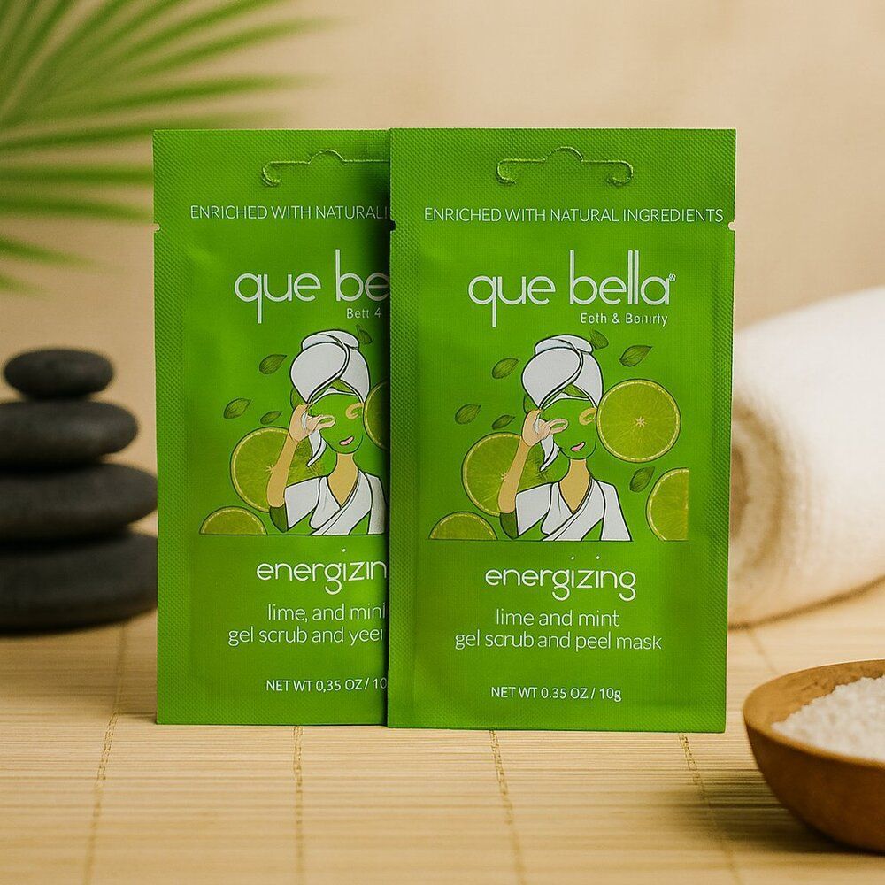 2-pc Que Bella Energizing Lime Mint Gel Scrub Peel Mask Exfoliate Hydrate Tone